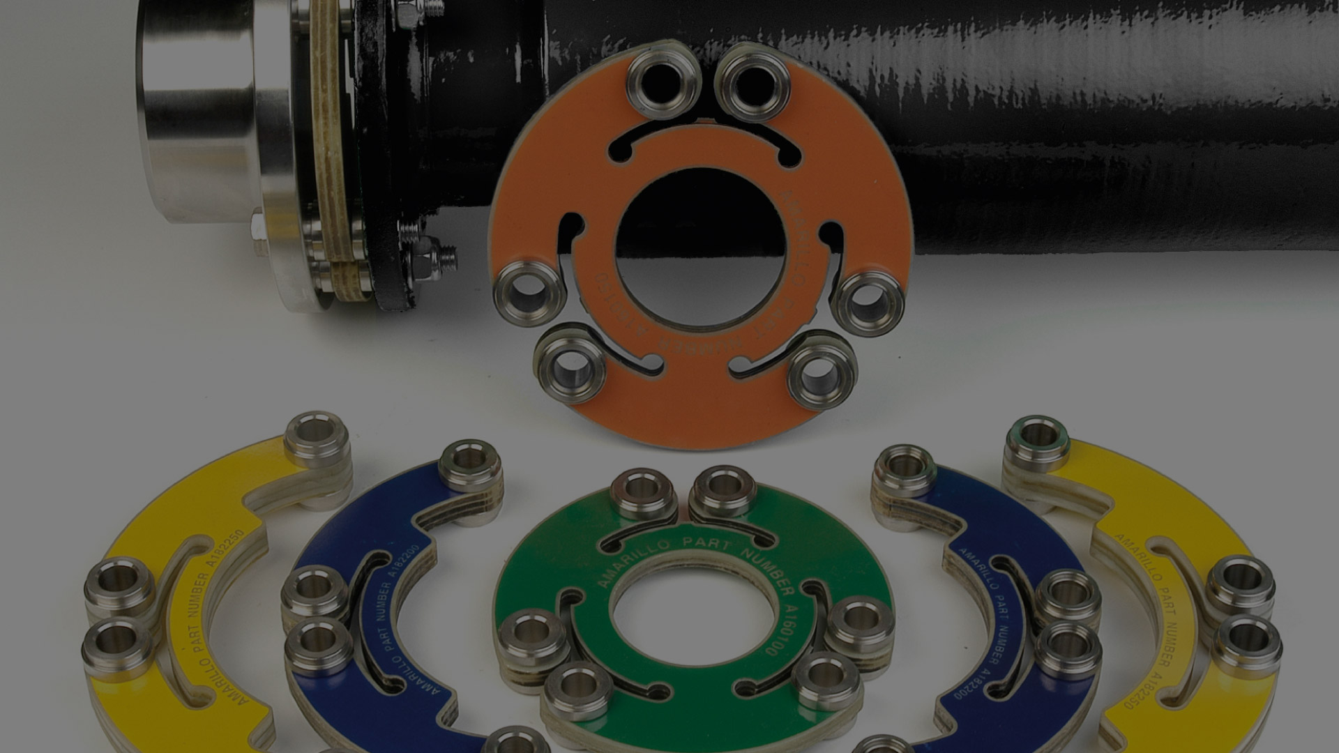 Composite Drive Shaft with Various Sized Flex Discs (color coded)